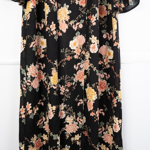 FOREVER 21 Contemporary black floral cardigan full length long kimono size S - Picture 6 of 10